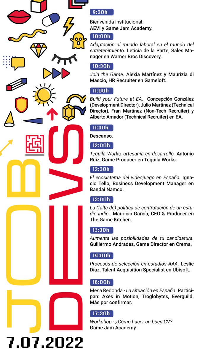 jobdevs_'s tweet photo. Programa completo de https://t.co/SYzmFnEN7Q, la primera feria de empleo para desarrolladores de videojuegos. 

¡No os perdáis ninguna! https://t.co/BfeJB2uuEa