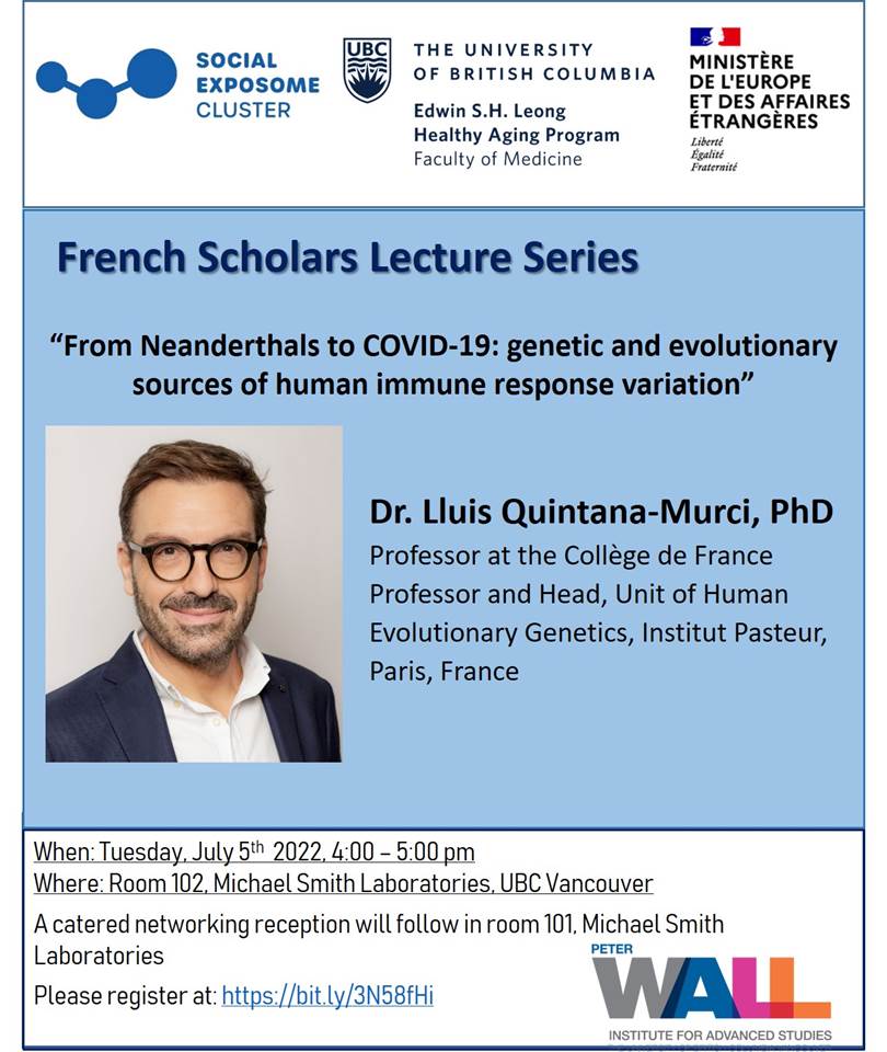 Social Exposome Cluster (@socialexposome) on Twitter photo Please join us for an upcoming lecture by <a href="/QuintanaMurci/">Lluis Quintana-Murci</a>. Dr. Lluis Quintana-Murci is a recipient of the French Scholars Lecture Award! See attached poster for more information. Registration is mandatory for this in-person event. Please register here: bit.ly/3N58fHi Please join us for an upcoming lecture by <a href="/QuintanaMurci/">Lluis Quintana-Murci</a>. Dr. Lluis Quintana-Murci is a recipient of the French Scholars Lecture Award! See attached poster for more information. Registration is mandatory for this in-person event. Please register here: bit.ly/3N58fHi