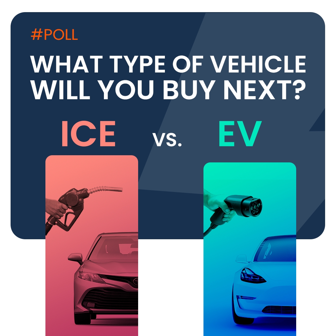 As more EVs hit the road we want to know: what type of vehicle will you purchase next? Will it be powered by an internal combustion engine or an electric motor? Comment below. #poll