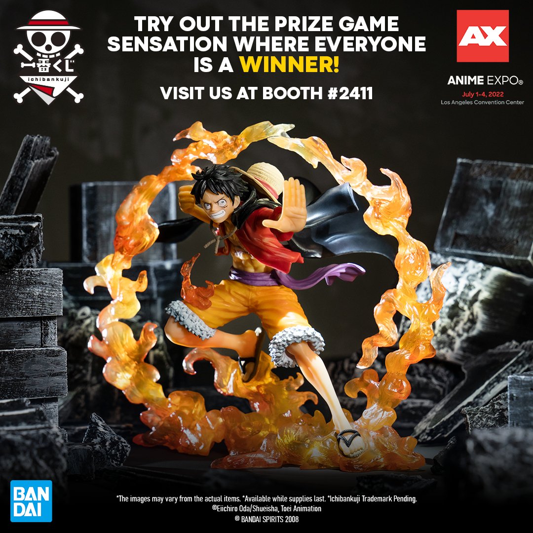 Come visit the #Ichibankuji booth <a href="/AnimeExpo/">Anime Expo</a> #2411 from July 1-4 to be one of the first to try out our new prize game, where everyone is a winner!

7/1 (Fri) 9:30am ~ 12pm
7/2 (Sat) 1pm ~ 3:30pm
7/3 (Sun) 10:30am ~ 1pm
7/3 (Sun) 3pm ~ 5:30pm
7/4 (Mon) 11am ~ 1:30pm