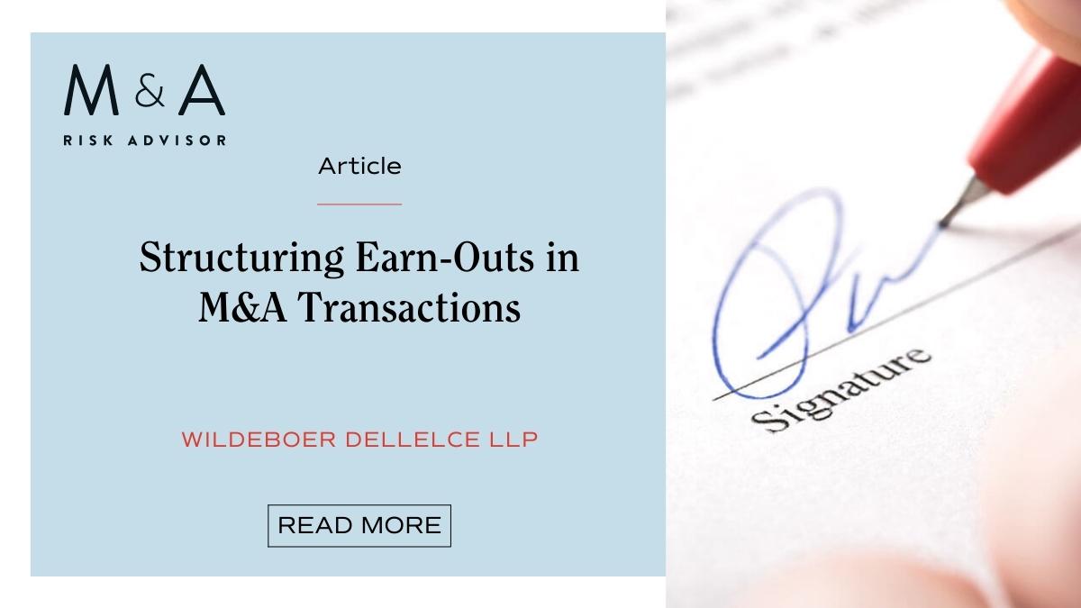 MARiskAdvisor's tweet photo. @wildlaw provides guidance on structuring considerations for using #earnouts in M&amp;A transactions. https://t.co/rZ1dHOekWq

#mergersandacquisitions https://t.co/vgO8i3O98W