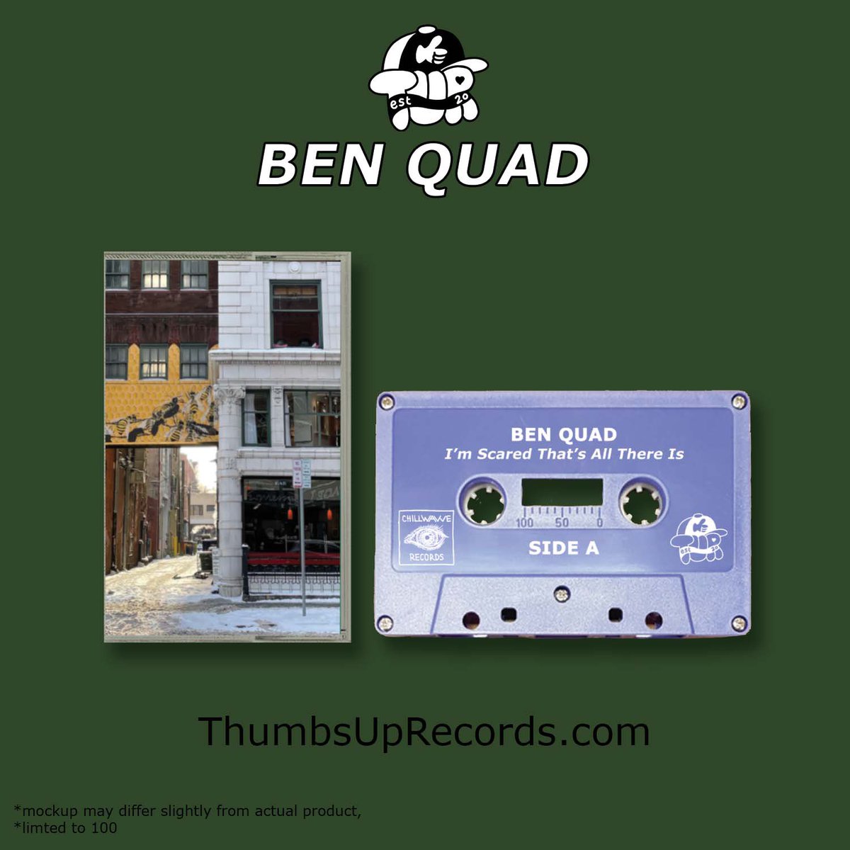 Thumbsuprecords's tweet image. The new @benquadok LP is streaming everywhere today! Preorders for vinyl are available now. Tapes are in hand and ready to ship.
