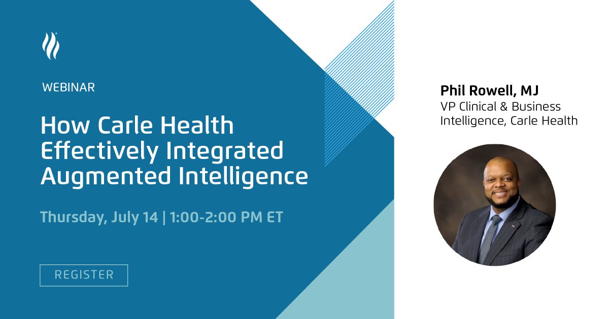 HealthCatalyst's tweet photo. Does your organization use #AI to transform data into measurable value? Join this webinar on July 14 to learn how Carle Health leveraged AI to tackle COVID-19, reduce sepsis rates, forecast patient outcomes, and more!

https://t.co/JURBqbQdsA https://t.co/VLvjJqjfEW