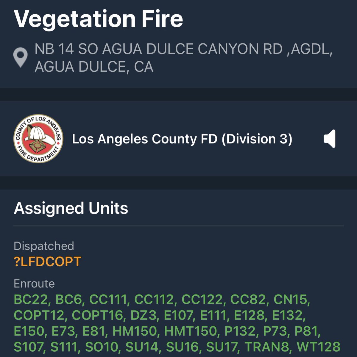 SCV_Incidents's tweet photo. #AguaDulce | BrushFire - E132 has 1/4 acre creeping downhill. Copters on the way! https://t.co/dxkb7cAHre