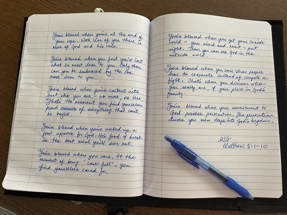 AngelaOltmanns's tweet photo. Matthew 5:1-10
Chinese Contemporary Bible & The Message by Eugene Peterson (https://t.co/g9k4oVDCrF)
#writeoutscriptures
It gives one better life perspectives, clearer clues for living and tends well to the soul 
#BibleVerses https://t.co/K3ZZ9X4QWR