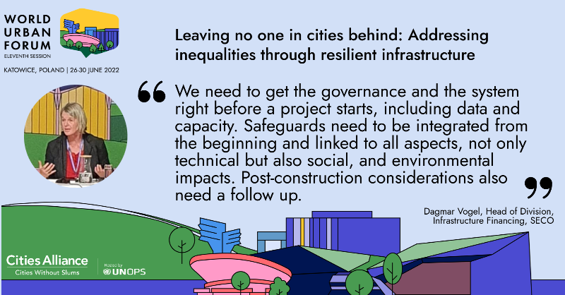CitiesAlliance's tweet photo. How to develop &amp; finance infrastructure w/out harming people &amp; the environment? This was the guiding question of our #WUF11 event on #resilient #nfrastructure, brilliantly moderated by Pasquale Capizzi @ArupUK

@BMZ_Bund @SECO_CH @afdb_umdf @sdinet @ministry_lands  

Highlights⬇️