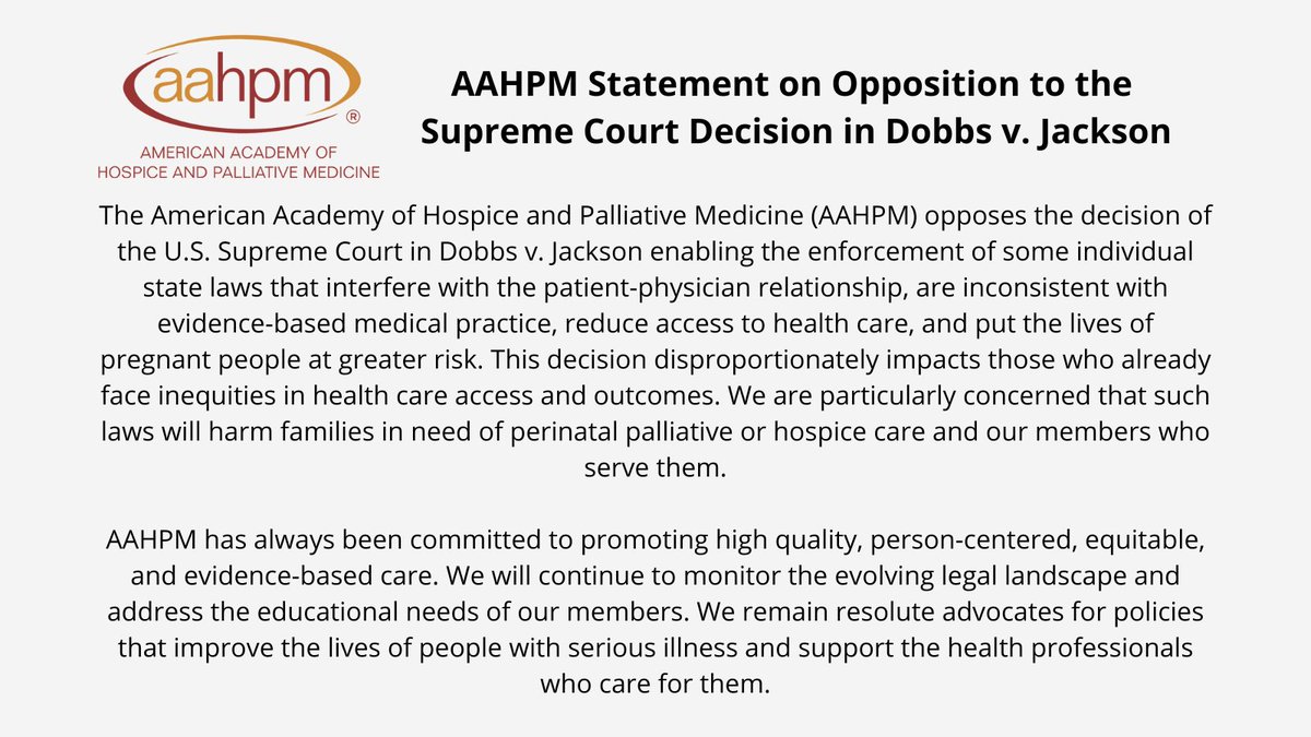 AAHPM releases statement on opposition to #SCOTUS Dobbs v. Jackson decision.