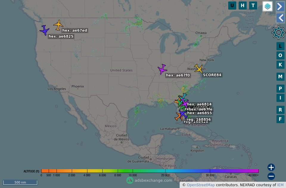 TheIntelFrog's tweet photo. 12 P-8A Poseidon aircraft up over CONUS at 1715z.
#AE67ED #AE6825
#AE67F0 #AE222E
#AE6814 #AE4EB8
#AE5C58 #AE67FE
#AE6855 #AE57BC
#AE4EB2 #AE5C60 https://t.co/NUMIZqeaBY