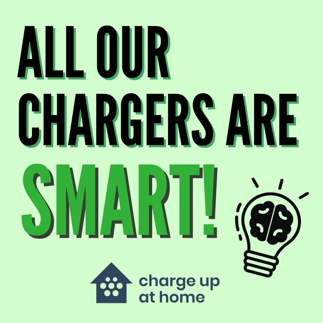 chargeupathome's tweet photo. All EV chargers installed from 
tomorrow must be “smart” says the Government - so you’ll be all chuffed to know that WE ARE SMART 🤓

It means all electric car charge points must have a data connection with the ability to measure, record and transmit usage - and all of ours do! https://t.co/36fFv8m4sr