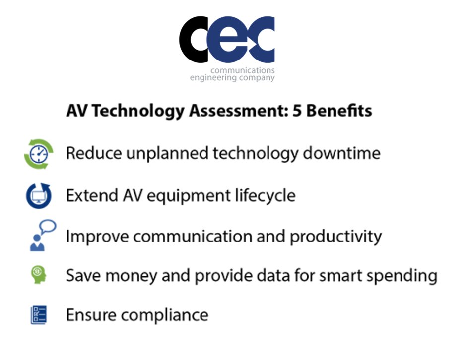 Is your AV and communications #technology propelling you forward or holding you back? Our AV tech assessments can give you the answer ... and they don’t cost a dime. Schedule yours today! cecinfo.com/technologies/A…