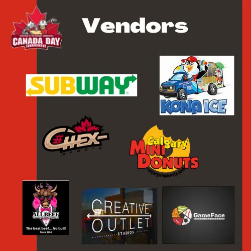 You are in luck!! We have lots of vendors setting up at the tournament. Make sure to carve up some time to visit them all over the weekend!

#Canadadaytournament