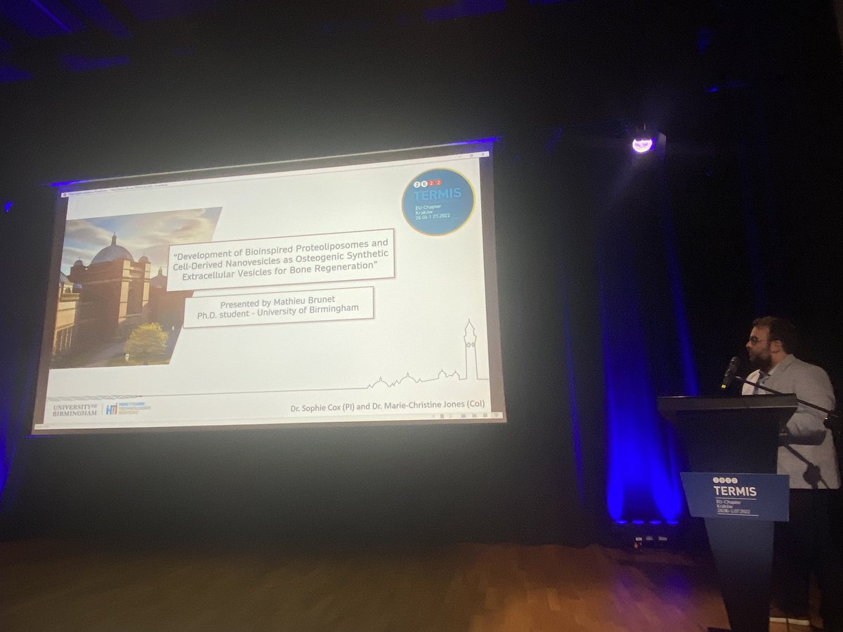 KennethWWitwer's tweet photo. #ExtracellularVesicles can also regenerate #bone…an exciting area of investigation! @MathieuBrunet_ makes #synthetic #EVs from whole cells (“top down”) or from individual molecules (“bottom up”) for this application #TermisEU2022 @TermisEU2022 https://t.co/UmSwIKfB4z