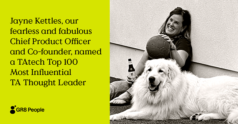 GR8People's tweet photo. We’re celebrating (again!) at GR8 People today. Our Co-founder and Chief Product Officer, Jayne Kettles, was announced as one of @TAtechSolutions Top 100 Most Influential Thought Leaders. https://t.co/DQU9gMB5Yx

#TalentAcquisition #Recruiting #FindYourFlow