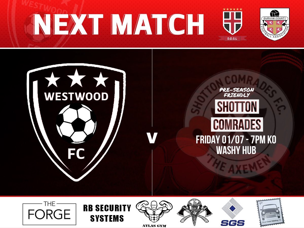 First pre-season fixture pencilled in for Friday night at Washington Hub, <a href="/fc_comsaxemen/">Shotton Comrades FC (COMS)</a> the opponents ⚫️🔴