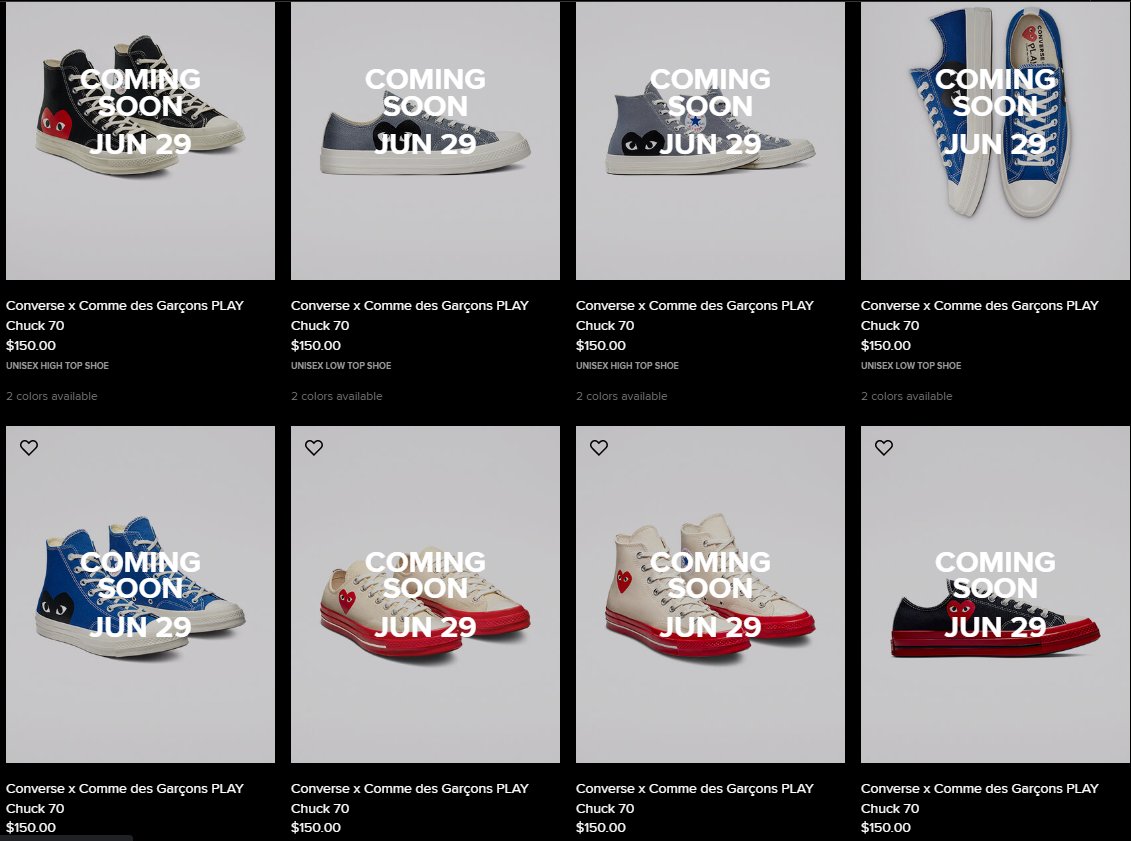 BallinSneaks's tweet photo. Converse US: Converse Chuck 70 x Comme Des Garcons Play Restock at 10AM ET
https://t.co/Jw0Uw2pohw https://t.co/AEWCPcblV9