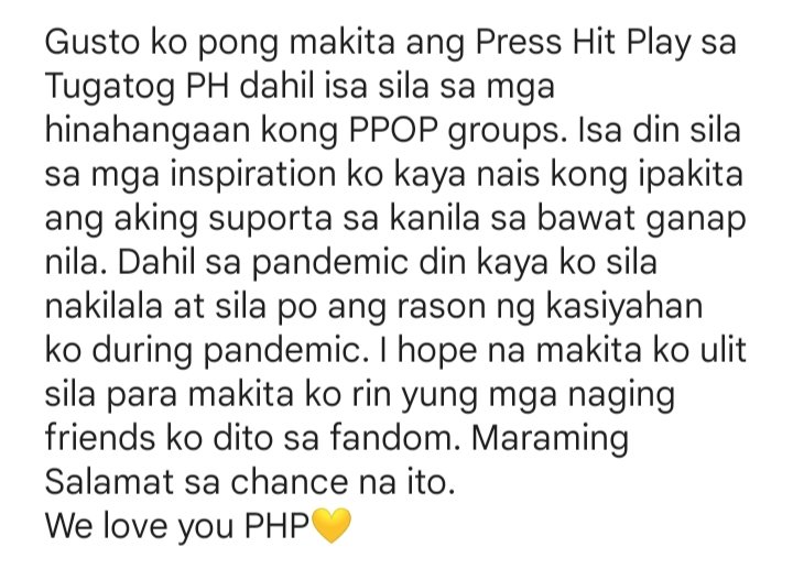 multi; see the vxon (@zeedeevxonxkaia) on Twitter photo Hoping na makita ko ulit kayo PHP💛 Mahal ko kayo💛
Paretweet naman po. Thank you so much💛
<a href="/SuperbUs_ent/">SuperbUs Entertainment</a> <a href="/PressHitPlay/">Press Hit Play Official</a>
#SuperbUs_TugatogGiveaway #Press_Hit_Play #PHP Hoping na makita ko ulit kayo PHP💛 Mahal ko kayo💛
Paretweet naman po. Thank you so much💛
<a href="/SuperbUs_ent/">SuperbUs Entertainment</a> <a href="/PressHitPlay/">Press Hit Play Official</a>
#SuperbUs_TugatogGiveaway #Press_Hit_Play #PHP