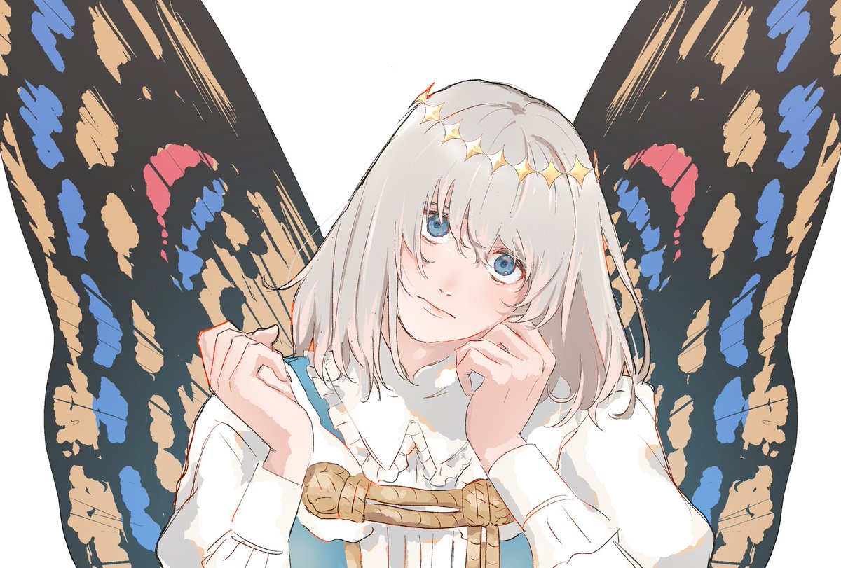 oberon (fate) 1boy male focus blue eyes wings solo butterfly wings crown  illustration images