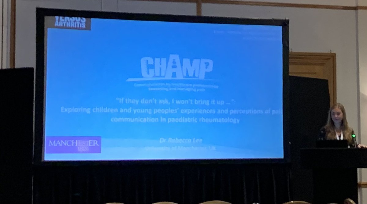 MCHP (@manhealthpsych) on Twitter photo ‘If they don’t ask, I won’t bring it up’. <a href="/rebecca_lee07/">Dr Rebecca Lee</a> talks about children’s experience of talking about pain in paediatric rheumatology clinics @LisCordingley <a href="/sjkp121/">Sarah Peters</a> <a href="/The_CHAMP_study/">The CHAMP study</a> <a href="/VersusArthritis/">Versus Arthritis</a> #dhpconf ‘If they don’t ask, I won’t bring it up’. <a href="/rebecca_lee07/">Dr Rebecca Lee</a> talks about children’s experience of talking about pain in paediatric rheumatology clinics @LisCordingley <a href="/sjkp121/">Sarah Peters</a> <a href="/The_CHAMP_study/">The CHAMP study</a> <a href="/VersusArthritis/">Versus Arthritis</a> #dhpconf