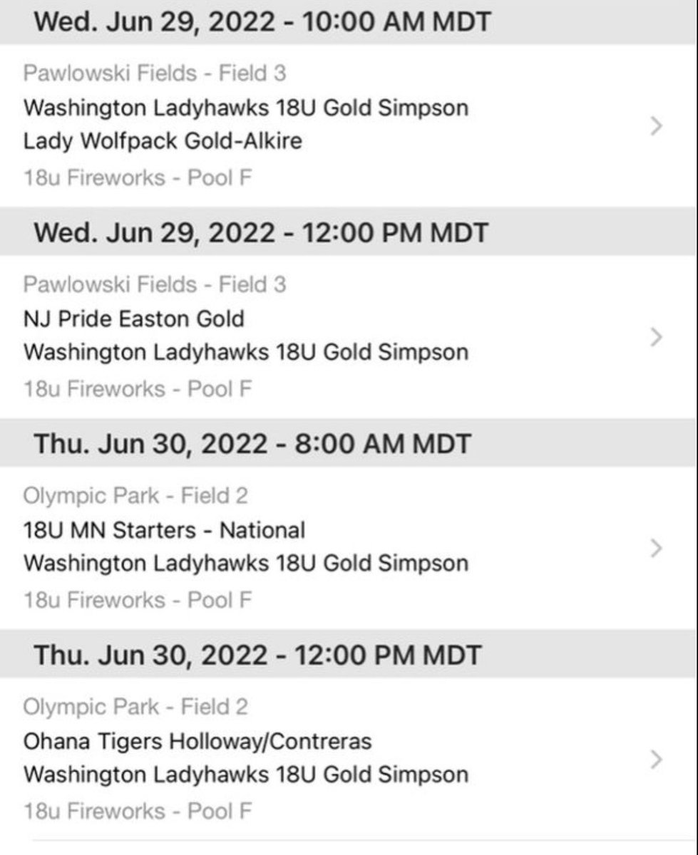 MaliaCavan's tweet photo. @Ladyhawks18u game schedule for the @COSparkFire. Looking forward to getting back on the field with my team today. @TCSFastpitch @recruit_tc https://t.co/6JNhgnfU8T