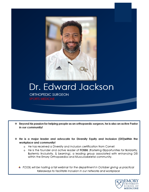 Please join us to #Spotlight our faculty Dr. Edward Jackson!
@EdJacksonMD

Learn More: gradyhealth.org/doctors/edward…

#MedTwitter #orthotwitter #emorystrong #gradystrong #DoctorSpotlight #meetthesurgeon #orthopedics #surgery #Pastor #Diversity #equity #inclusion