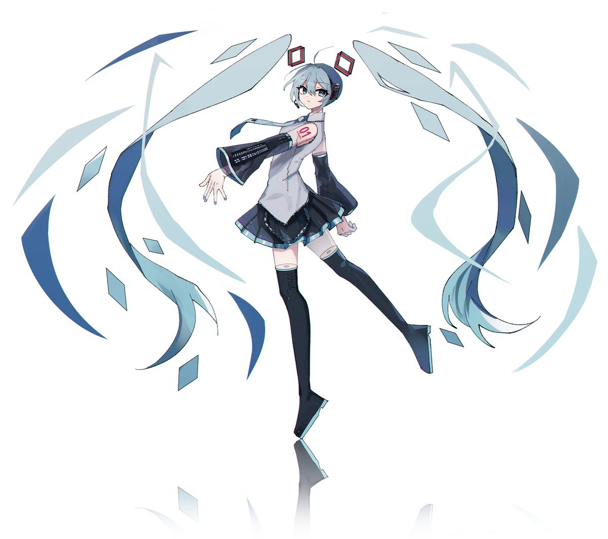 hatsune miku 1girl solo twintails skirt long hair thighhighs detached sleeves  illustration images