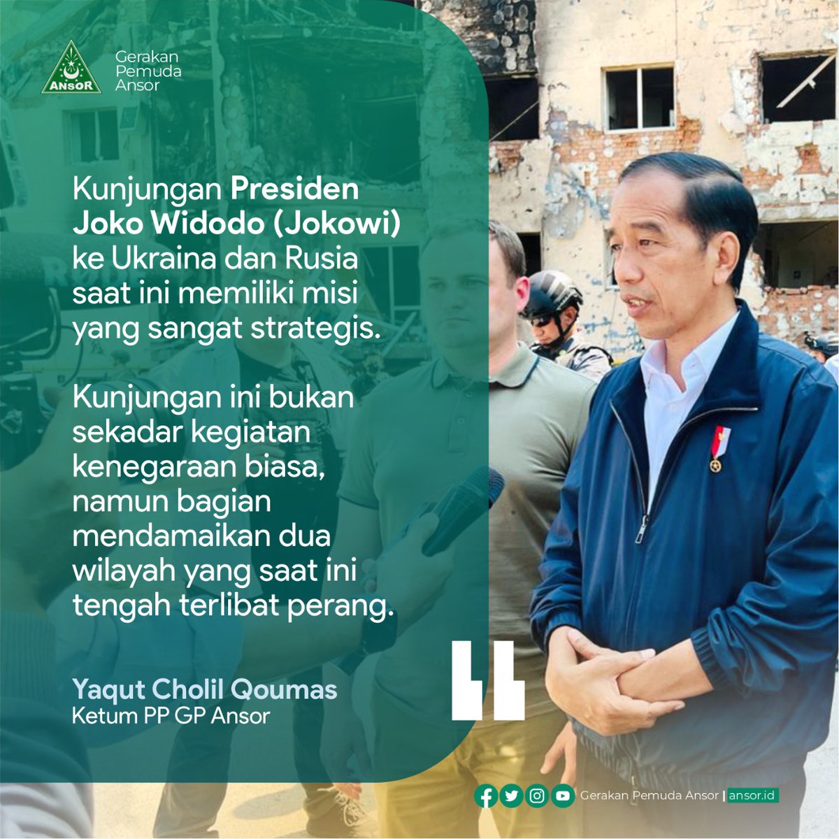 Kunjungan Presiden <a href="/jokowi/">Joko Widodo</a> ke Ukraina dan Rusia saat ini memiliki misi yang sangat strategis. Kunjungan ini bukan sekadar kegiatan kenegaraan biasa, namun bagian mendamaikan dua wilayah yang saat ini tengah terlibat perang.