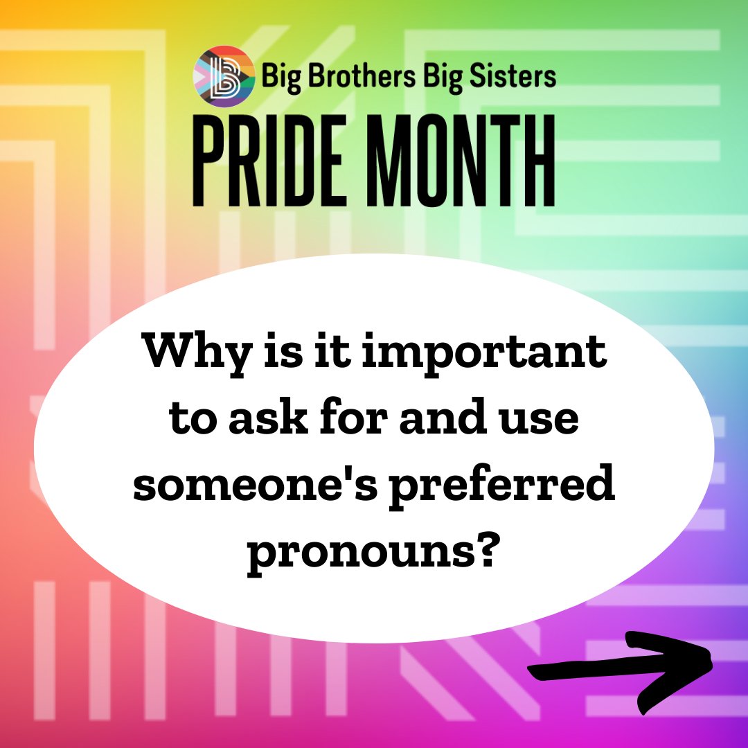 BBBSGreatLakes's tweet photo. It’s important to ask for pronouns rather than assuming a person’s gender identity based on the way they present themselves. Asking for, and using someone's preferred personal pronouns is a way to respect them and create a safe and inclusive environment.

#BIGPride #BBBS https://t.co/qyardnnCcg