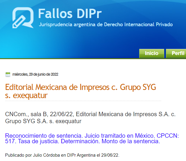DIPrArgentina's tweet photo. #FallosDIPr N° 1745 #Exequatur de sentencia mexicana Tasa de justicia se calcula sobre monto de sentencia. La CNCom no conoce la #CIDIP II de sentencias invocada por el actor y aplica CPCCN #FuentesDIPr #DIPrArgentina https://t.co/TJEXROSvFN https://t.co/I2pfmmYD1Q