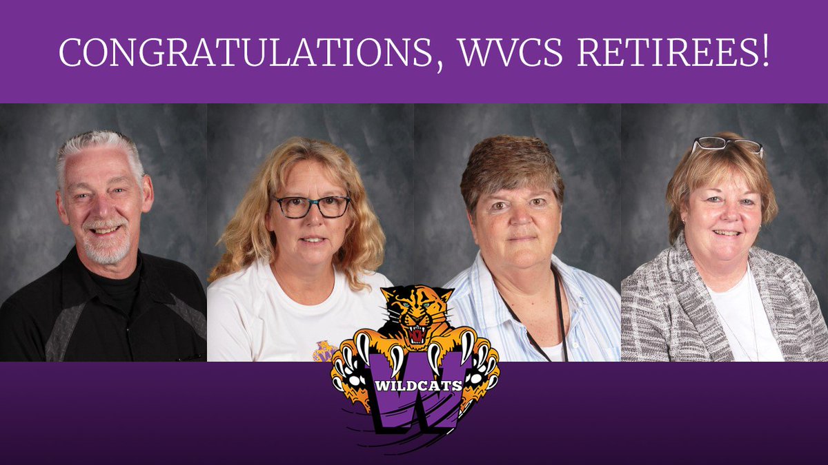 Congratulations to this year’s retirees from West Valley Central School! #WeAreWestValley

Bob Harrington (Head Mechanic &amp; Bus Driver)
Rae Ann Lindberg (Physical Education Teacher)
Pat Rinko (Elementary Teacher)
Kyle Woodin  (Health &amp; Special Education Teacher)