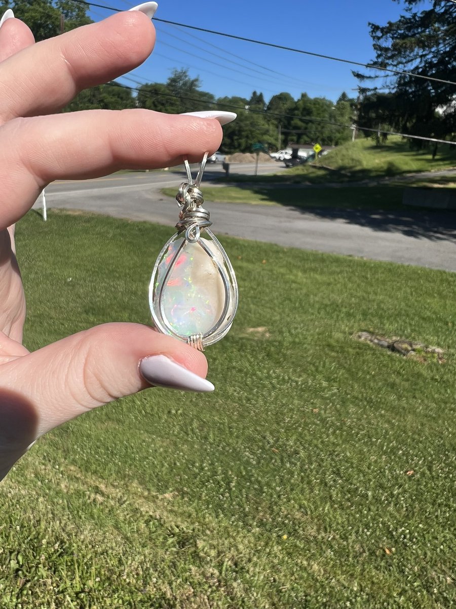 Large raw opal in sterling silver wire with silver plated chain! $85 shipped in US comes with free mystery tumble ❤️
