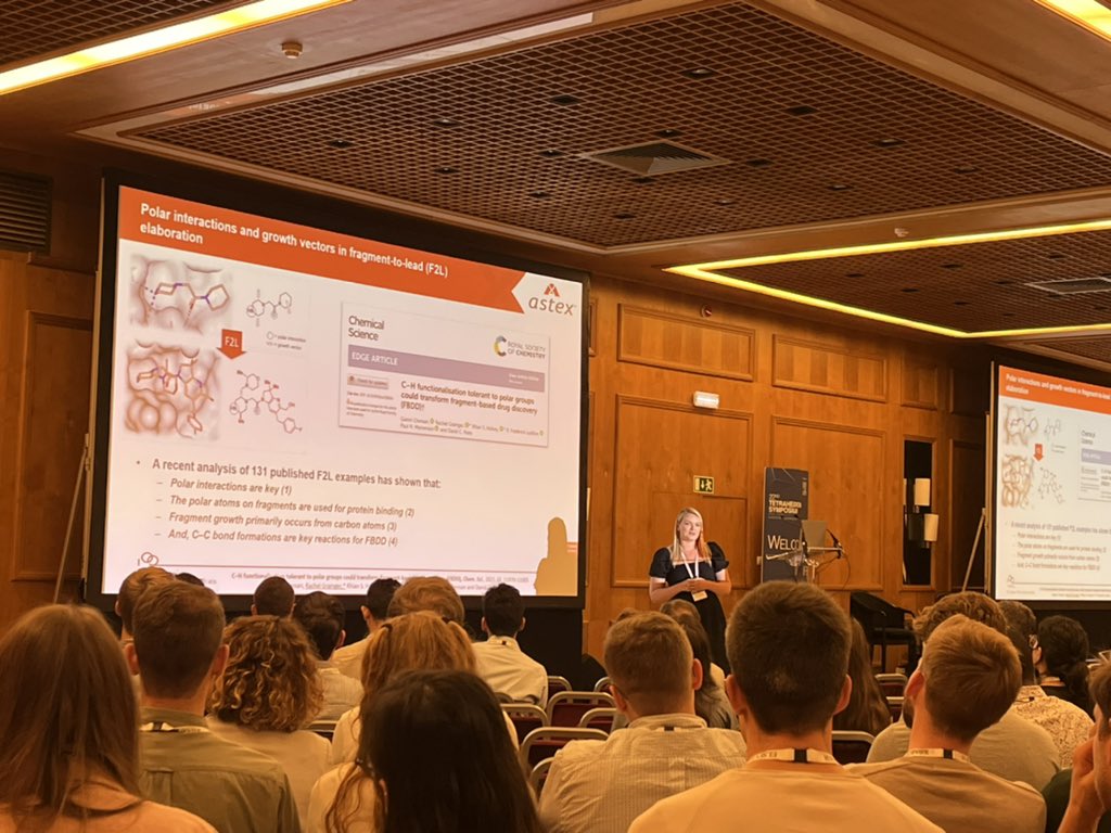 TetrahedronChem's tweet photo. Next up, Chloe Townley takes us through some case studies of the exciting applications of fragment-based drug discovery and HTE taking place at Astex Pharmaceuticals #astex #FBDD #HTE #pharma #TETSymp https://t.co/kGuSTMXHug