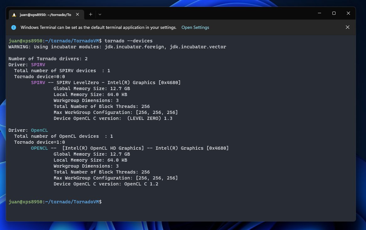 snatverk's tweet photo. In this post, we show how to configure Windows Subsystem for Linux (WSL) to run Java applications via #TornadoVM on Intel Integrated GPUs. Cool isn't it?
It is actually very simple to configure, and it can run the #OpenCL and #SPIRV backends!
https://t.co/agBtyJo2uT https://t.co/GJ4weeuINm
