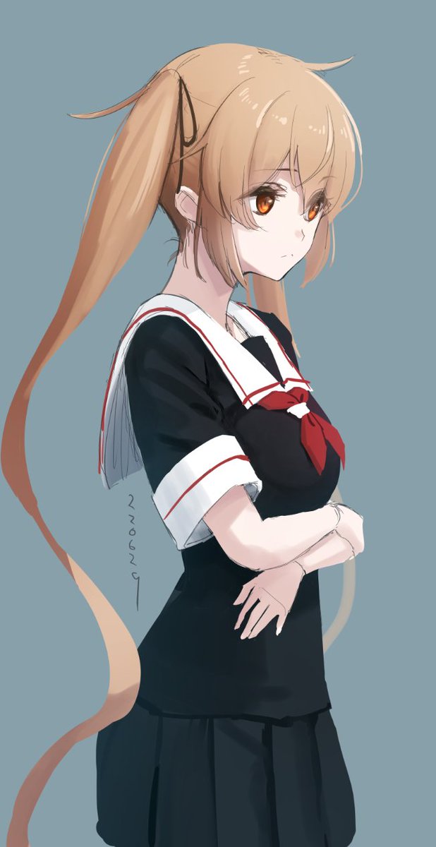 murasame (kancolle) 1girl solo twintails school uniform serafuku black serafuku long hair  illustration images