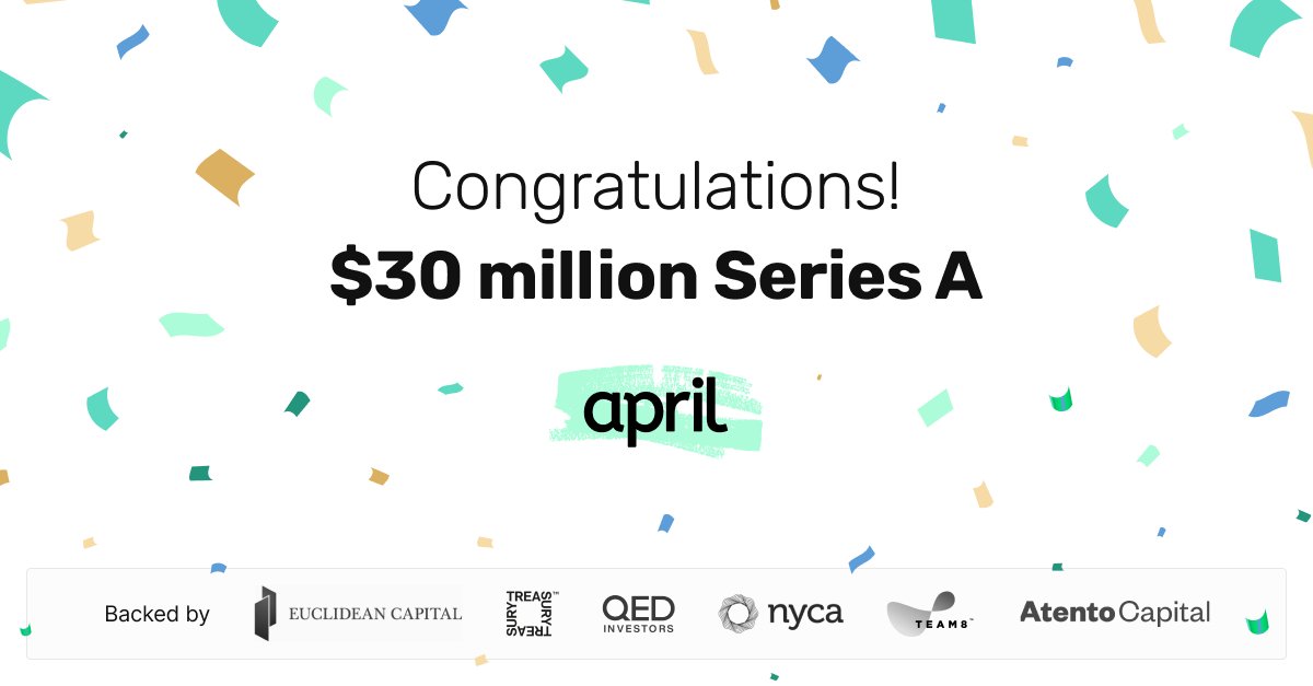 Big News!  🎉 #Taxes are about to get a lot easier.

@Getapril just closed its $30million Series A round, led by the fintech founders’ fund Treasury, with participation from @Team8, <a href="/QEDInvestors/">QED Investors</a>, <a href="/nycapartners/">Nyca Partners</a>, Euclidian Capital, and <a href="/atentocapital/">Atento Capital</a>!

techcrunch.com/2022/06/29/apr…