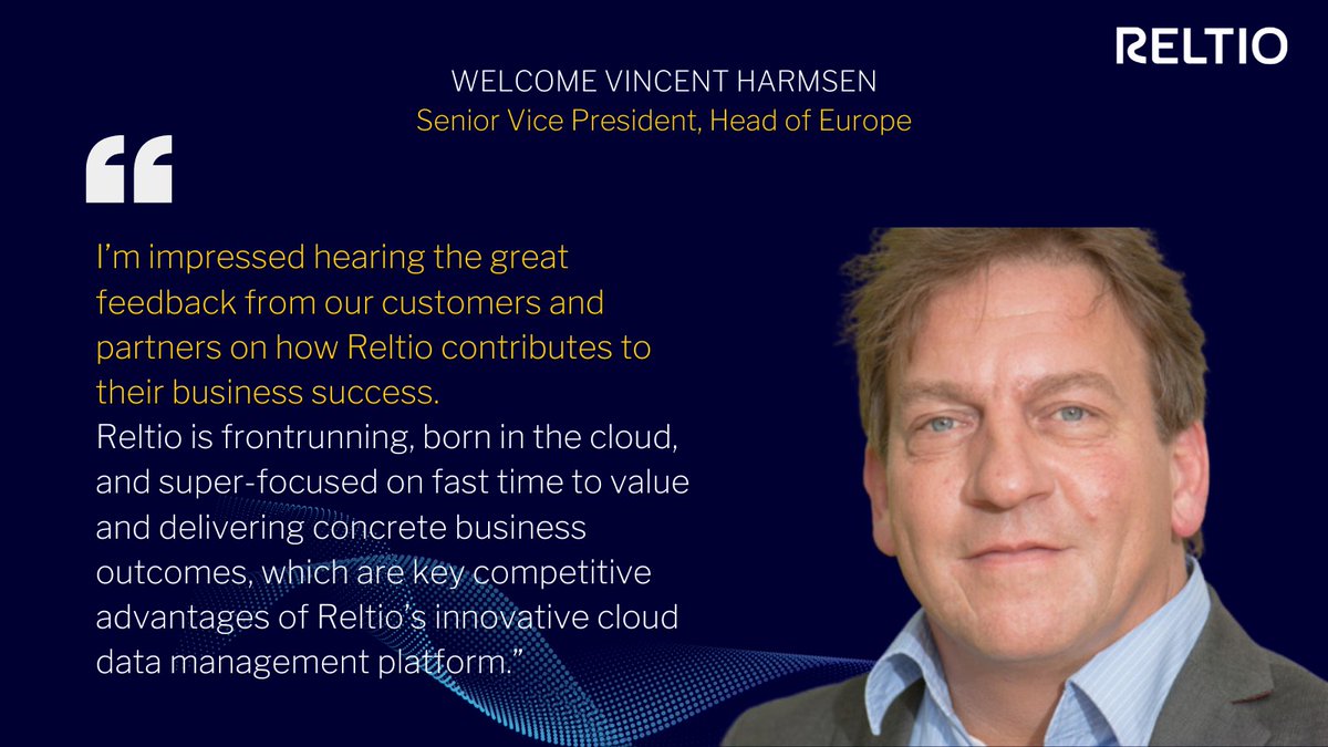 Reltio continues to accelerate growth with our newly appointed Senior Vice President, Head of Europe, @vincentharmsen! With an impressive 25+ years of industry experience this addition cements our growth strategy. Welcome, Vincent! 
 
Read more: …