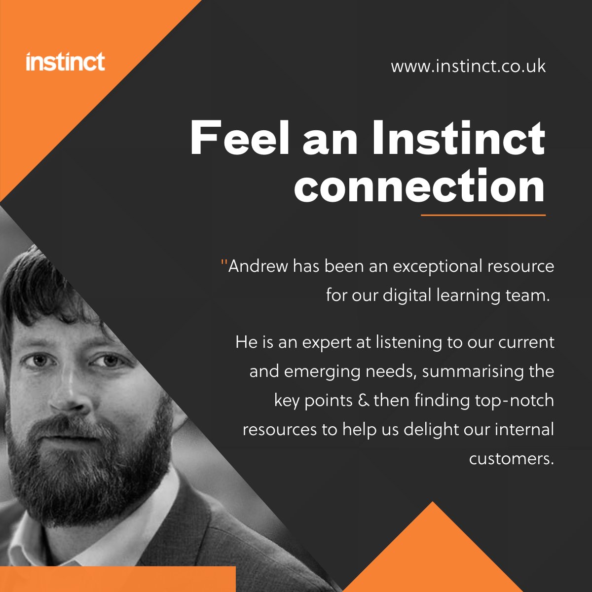 ⭐️ Feel an Instinct Resourcing connection ⭐️

Looking to hire? Contact us today or click here to outline your resourcing requirements and interests 
👉 bit.ly/3LJiTTO

We are learning recruitment specialists. 

#DigitalLearning #Elearning #Testimonial