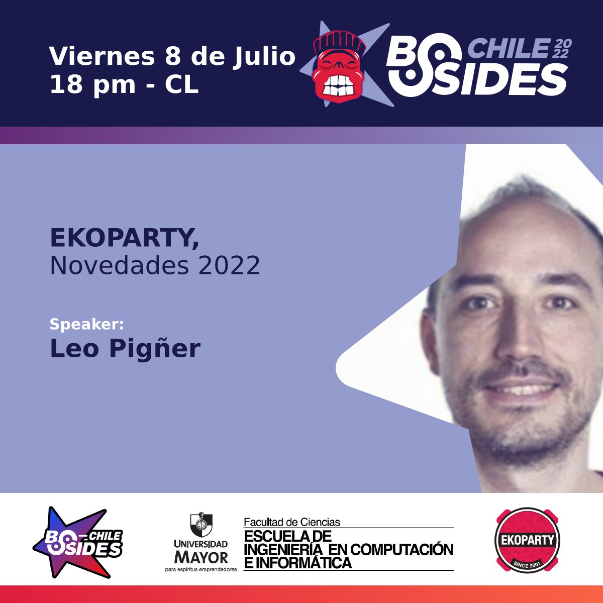 BSidesCL's tweet image. Enterate de primera fuente con el CEO de @ekoparty  @kfs  de las novedades 2022. 

Registrate en: lnkd.in/eSU9Mjaj

#SomosElLadoBdeLasconferencias  #CybersecConference  #ciberseguridadchile #Ciberdefensa  #conferenciaciberseguridad 

@ewager @snowchile @ratoncitafeliz