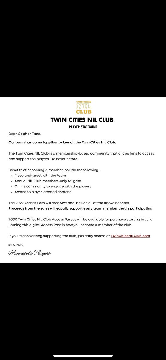 A message to our fans ❤️〽️                        <a href="/TwinCitiesNIL/">Twin Cities NIL Club 〽️</a>