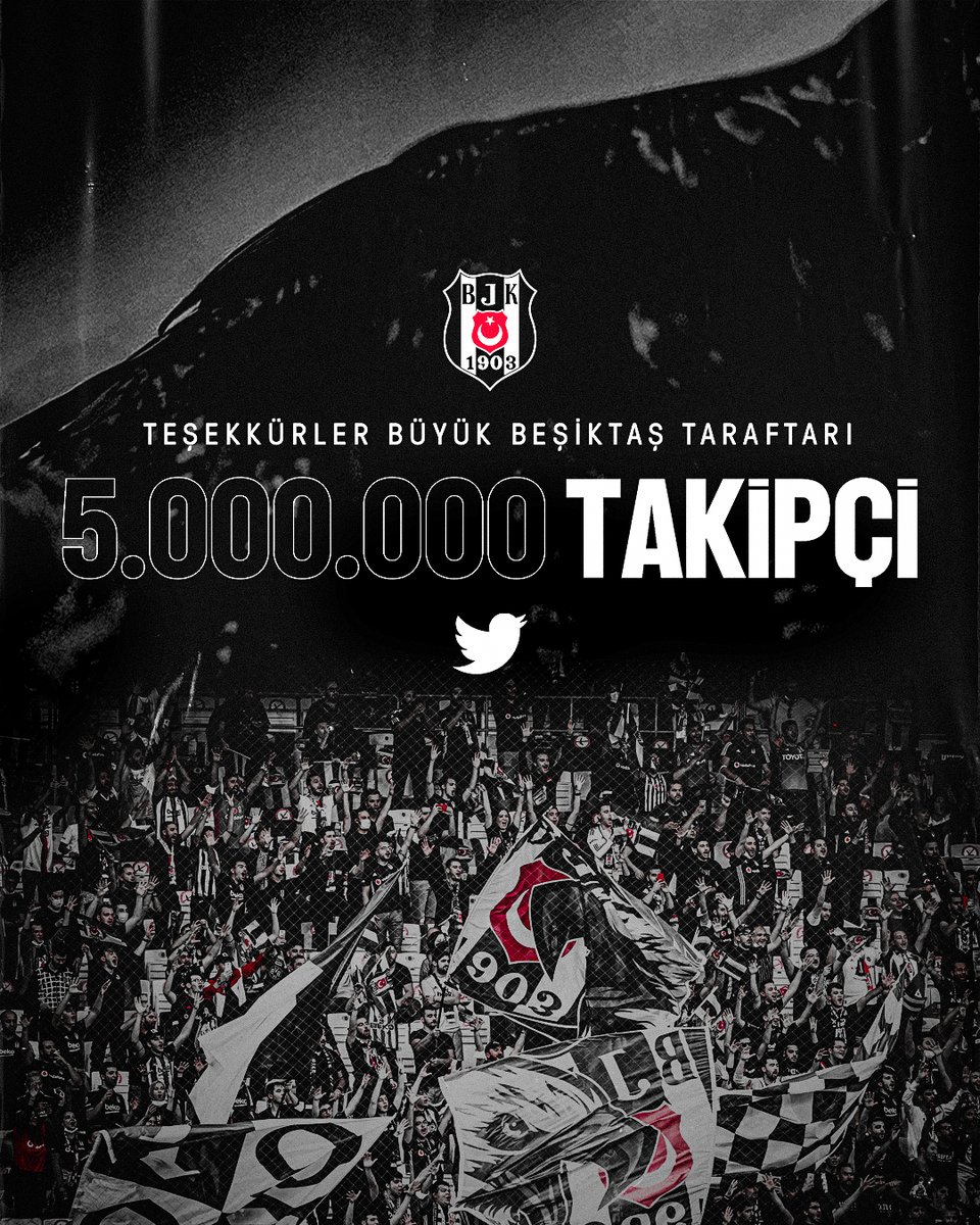 Besiktas's tweet photo. Twitter'da 5 milyon takipçiye ulaştık!

Tüm dijital mecralarda Beşiktaşımızın yanında olalım 👇

🤝 https://t.co/LqAZFl06hT
👍 https://t.co/f97hMvicdh
💪 https://t.co/iLnmckuvjA
 🤙 https://t.co/C4dXGnzN0w
👉 https://t.co/Rc2W9eThBW
✍️ https://t.co/cbqqwYMTFF https://t.co/Wwy7E5HfRD