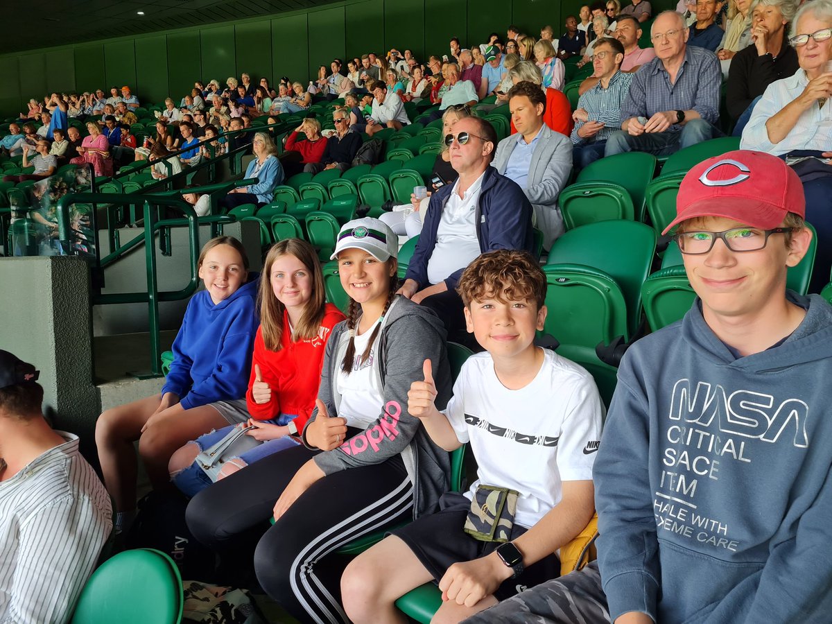 SHollo3's tweet photo. The @LuttHigh students have great seats on Court 1. Women's singles match watched. Waiting eagerly for Brit, Cam Norrie https://t.co/ha5KESuUnB