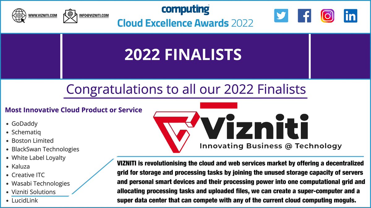 vizniti's tweet image. #Vizniti recognised as a &apos;Most Innovative Cloud Product or Service&apos; category finalist in the Cloud Excellence Awards 2022

event.computing.co.uk/cloudexcellenc…

#cloudexcellenceawards2022 #computing #cloud #cloudadoption #decentralisedfinance #cloudinnovation #cloudinnovationsummit