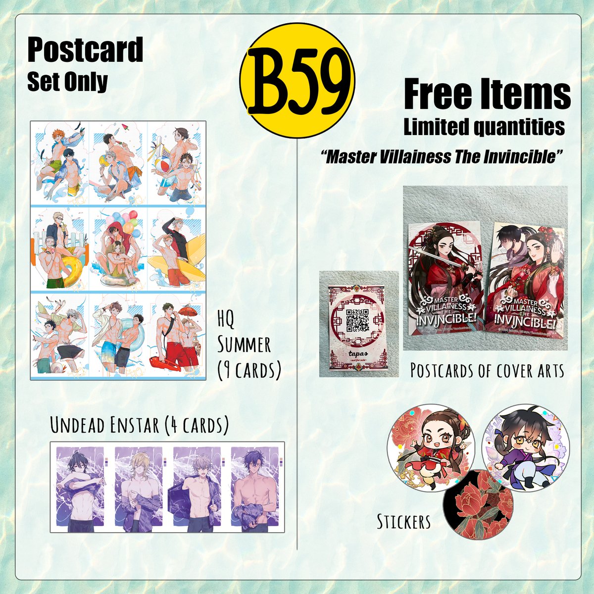 ✨AX 2022 catalog✨

🔶🔶🔶B59 🔶🔶🔶

Not many new arts this year, but I tried 😭💕 I have some free things you can take (one each per person please!) on my table. And I have a tip box 🤭
See you there! 
#AnimeExpo2022 #AX2022 #AX2022ArtistAlley #mastervillainesstheinvincible