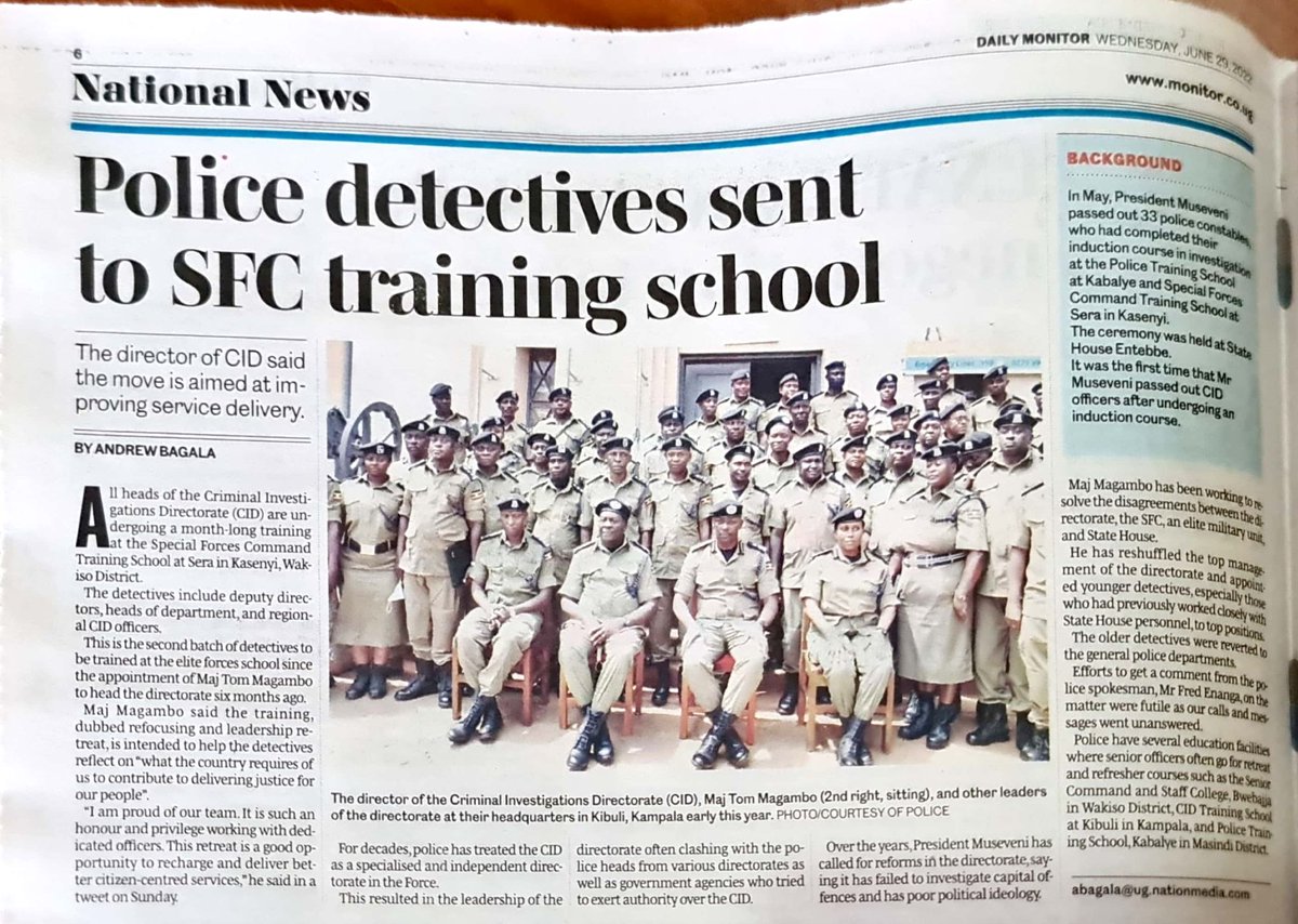 Top @CID1_UG officers are attending a month long course at SFC training school in Kasenyi, Wakiso District. In the last few months, CID Director AIGP @Tom_Magambo is instituting reforms to better CID-Citizen relations and improve delivery of services.