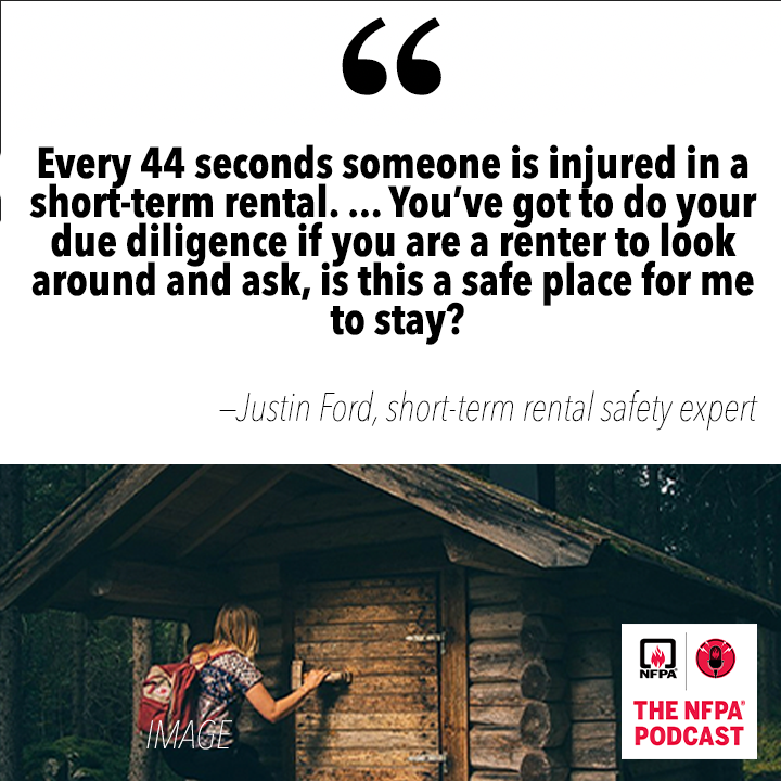 NFPA's tweet photo. 48 million Americans are expected to travel this weekend for the #4thofJuly. NFPA reminds you to stay safe whether you're staying in a short-term rental or a traditional hotel with these safety tips in a new blog and podcast: https://t.co/GY7PrGoxFR #safe4thofjuly https://t.co/ajAWk65nIp