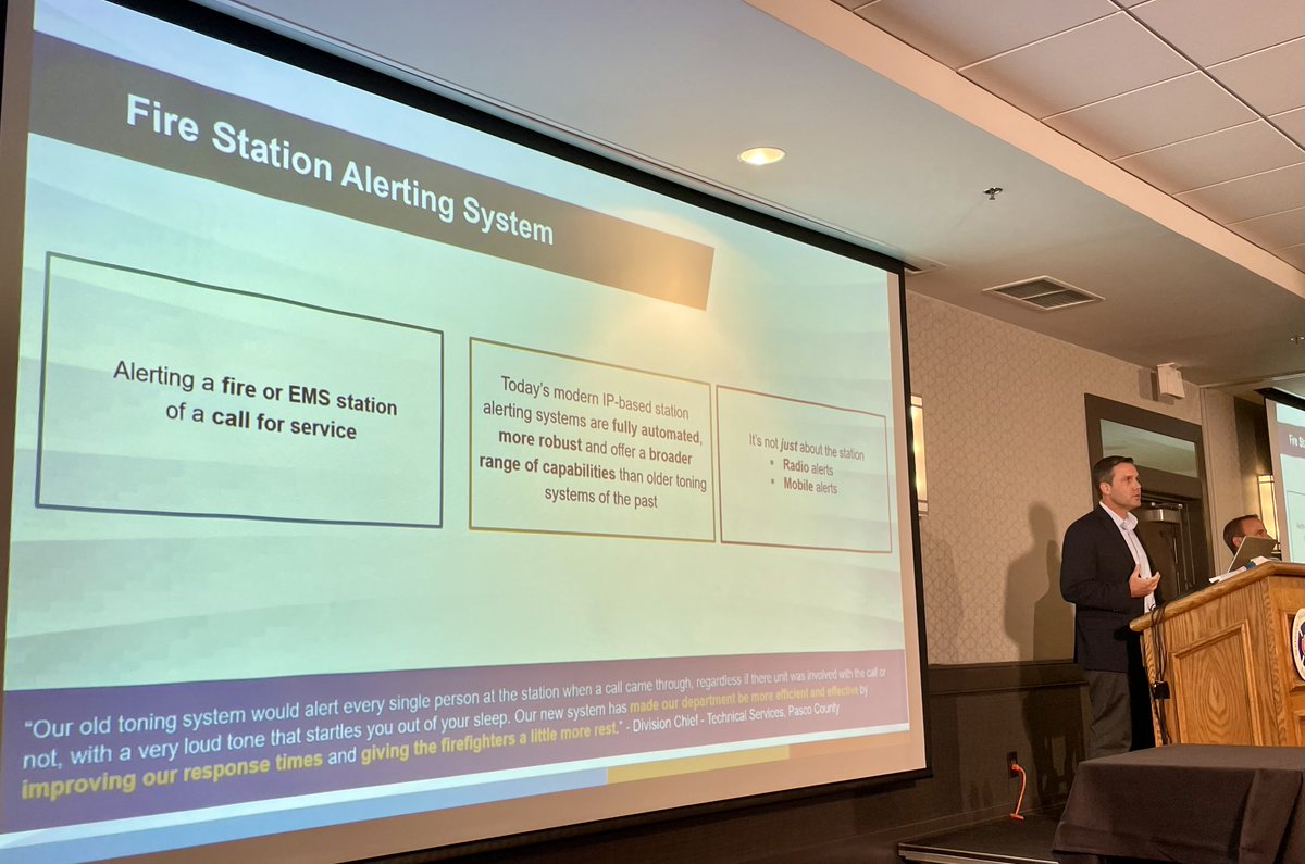 NFFF_News's tweet photo. The next panelist at the Innovation in Safety Symposium was Vice President Rick Foster of @PURVISSystems who demonstrated how automated alerting processes increase efficiency, improve situational awareness, and improve firefighter wellness. #SmarterFire https://t.co/LL3LdAJxCT