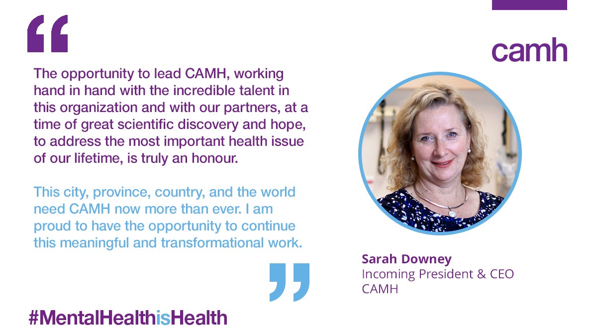 Welcome back to CAMH, <a href="/SarahEDowney1/">Sarah Downey</a>! 

Learn more about our incoming President &amp; CEO: camh.ca/en/camh-news-a… #MentalHealthIsHealth 1/2