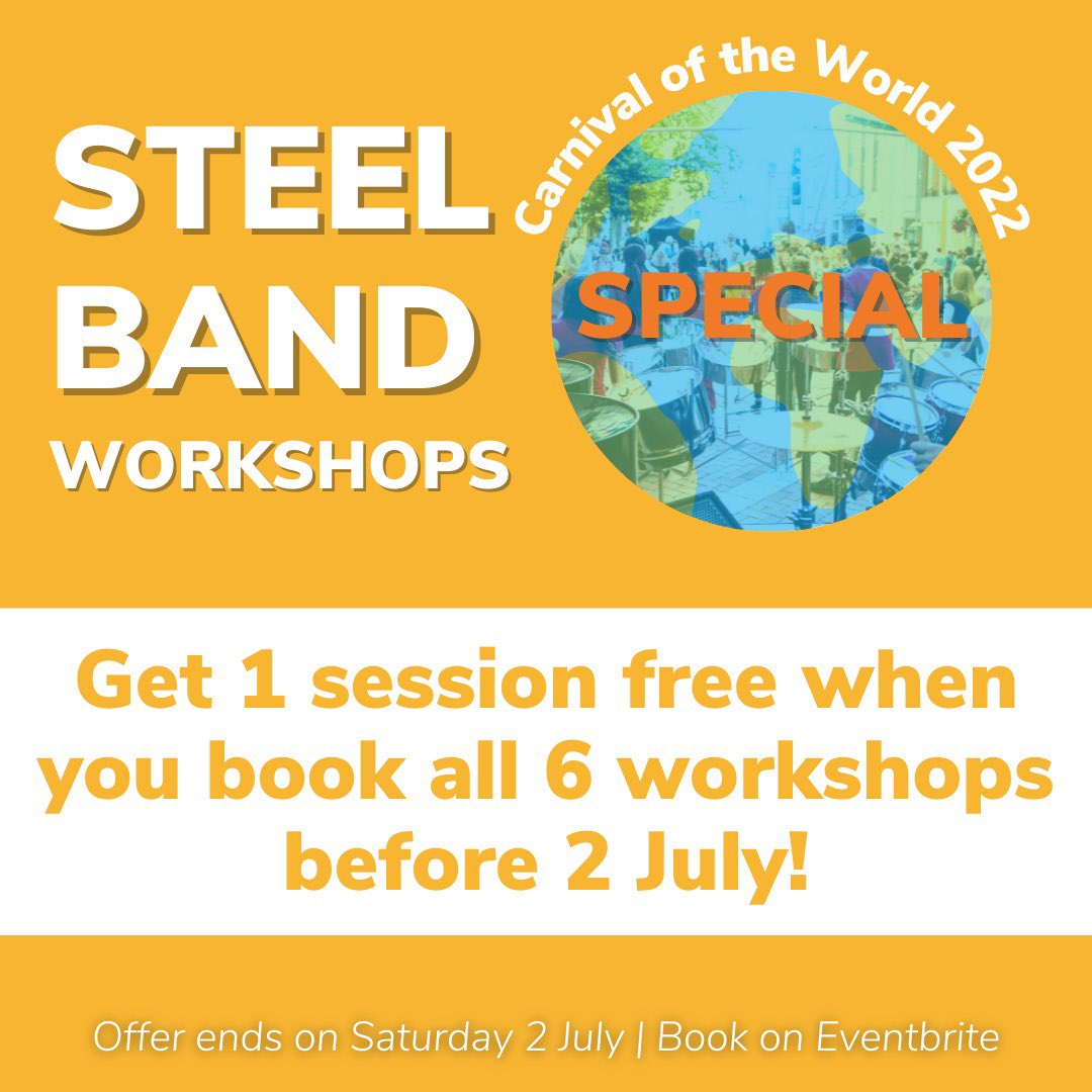 RASPOUK's tweet photo. Our next set of Steel Band Workshops come with two extra treats 😆🍬

A performance at the end and if you book all 6 sessions before 2 July you get 1 workshop FREE! 🎟

Book on Eventbrite https://t.co/c7Jw96ryRB

#carnivaloftheworld #carnival #steelpan #music #raspouk https://t.co/M5GbO7ByXi