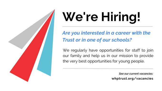 We've got a new open vacancy in one of our schools: Teaching Assistant (Grade 2) @AldermanWhite More vacancies and information can be found at: whptrust.org/vacancies #edujobs #jobsinschools