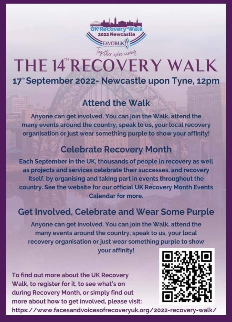 Recovery_4all's tweet photo. Join 1000's of recovering people along with family, friends, carers &amp; workers for the biggest gathering of recovering people in Europe. A day when we stand together shoulder to shoulder with the great and good on the 17th Sept 2022
#UKRW22 
#Newcastle 💜 
#RecoveryPosse 
@FAVORUK https://t.co/JJRALbsQrg