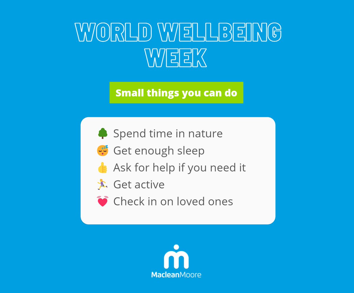 MacleanMooreBV's tweet photo. Its #worldwellbeingweek this week, and we have listed a few simple steps you can take towards looking after your wellbeing that can make all the difference. https://t.co/fJLGEBR8Gp